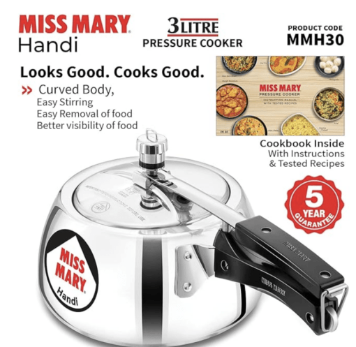Hawkins Miss Mary Handi Pressure Cooker, 3 Litre, Silver (MMH30) - Image 4